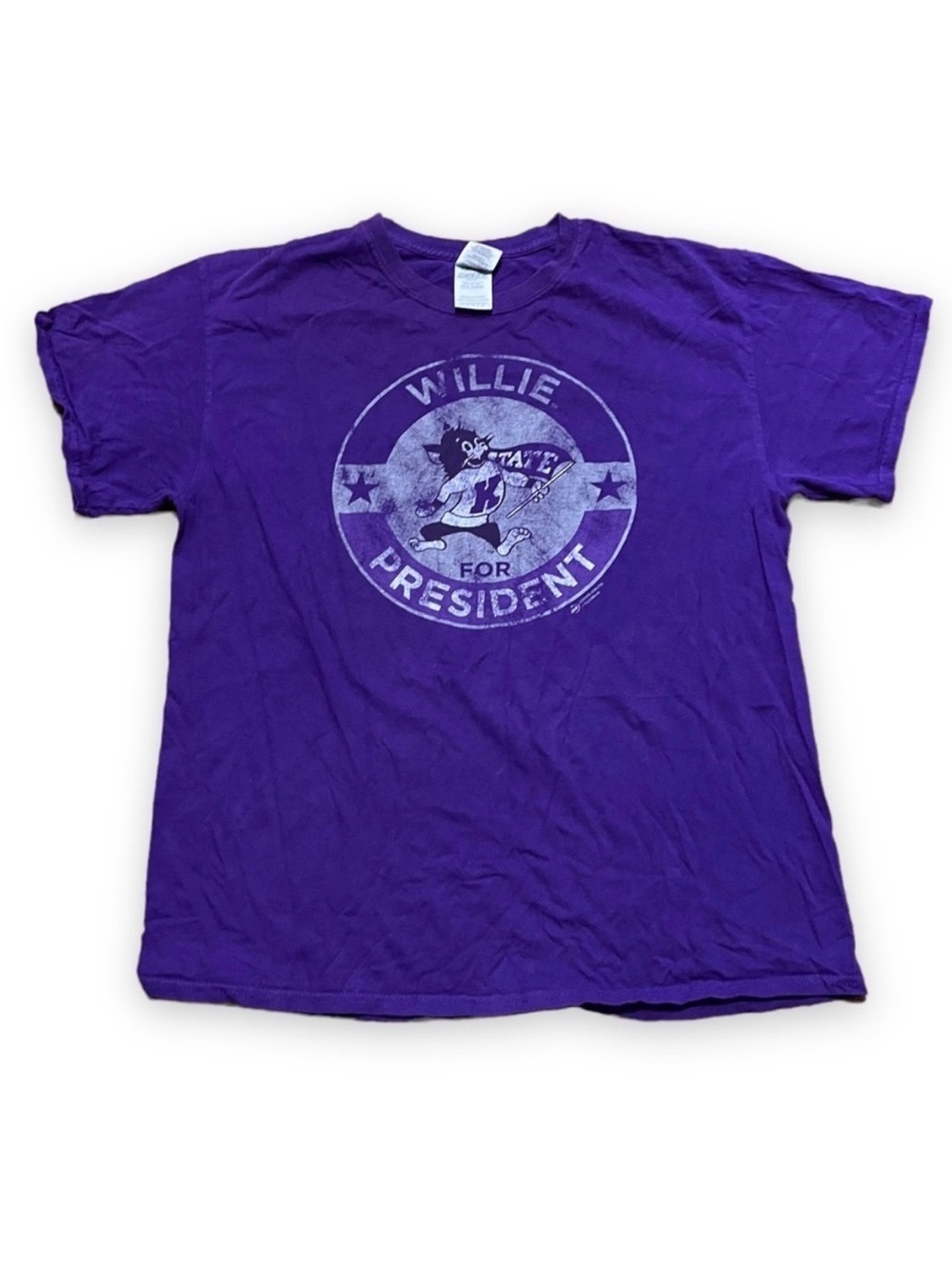 Kansas State Wildcats Mascot Willie For President Purple T-Shirt Size Large NCAA
